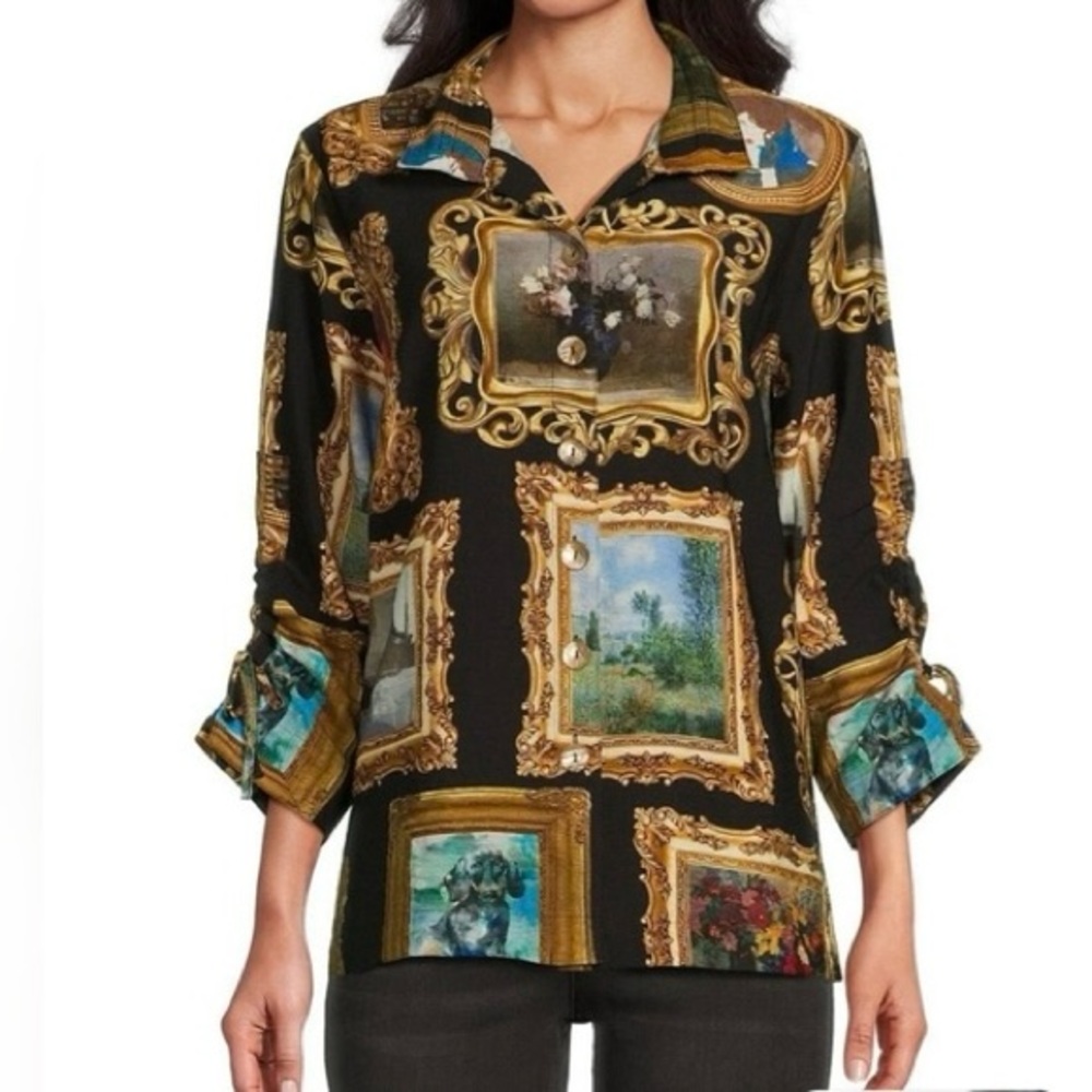 Women John Mark Museum paintings Frida floral shirt 3/4 sleeve petite medium